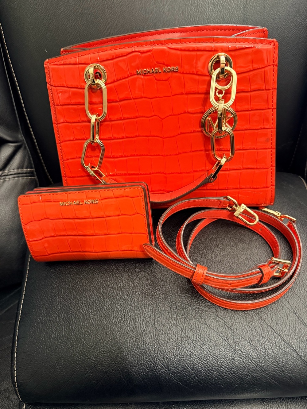Michael Kors Red Croc-Embossed Leather Tote with Wallet